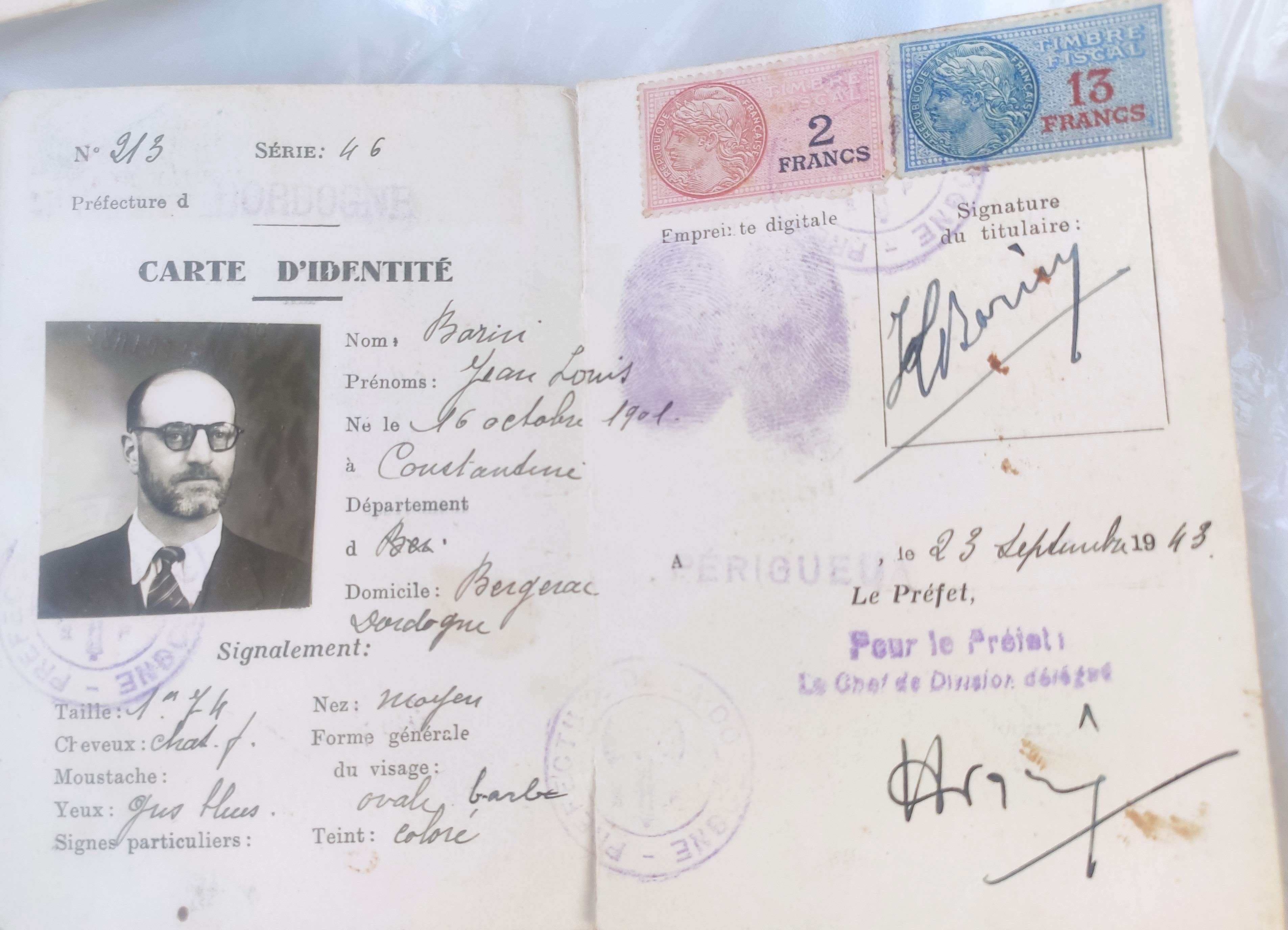 Carte Jean-Louis Borin 1943